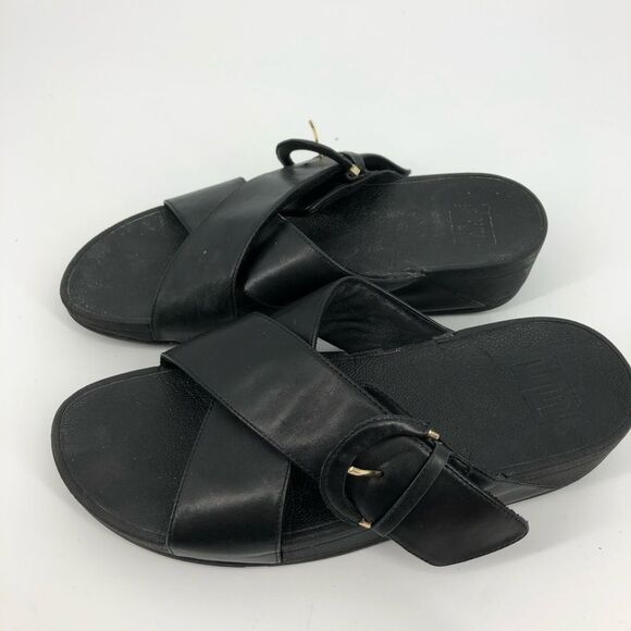 Fitflop Slide Sandals Womens 9 Black Cross Strap Slip On Open Back - Picture 4 of 10